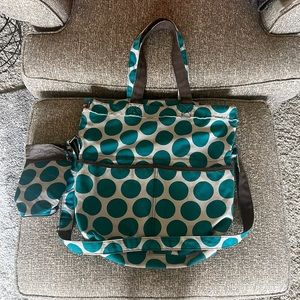 Thirty One Retro Metro Teal Polka Dot Bag w/ Water Bottle Holder